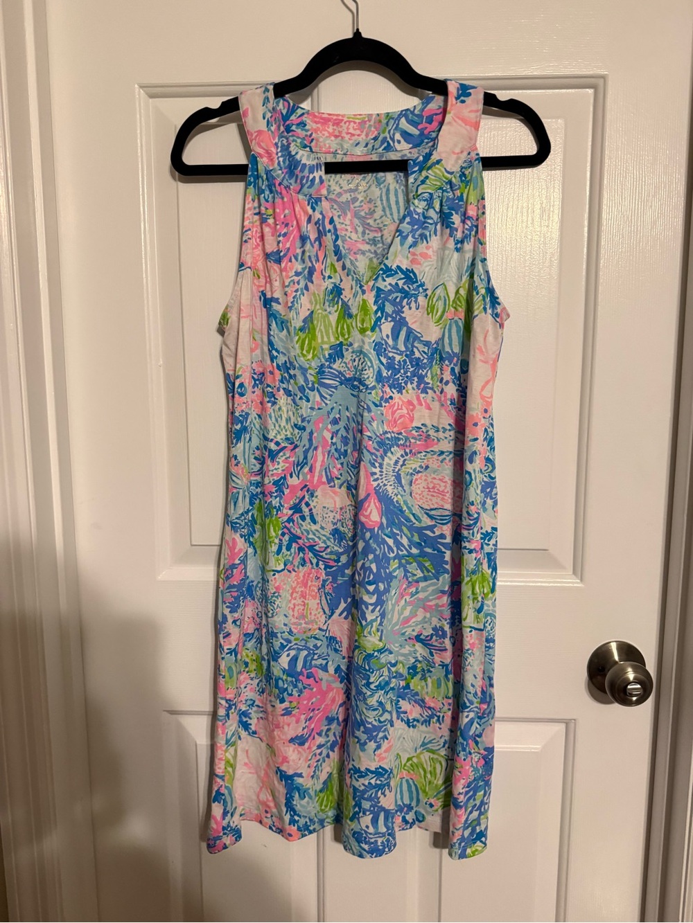 Lilly Pulitzer Ross Shift Dress Size M Pima Cotton Coral Ocean Print